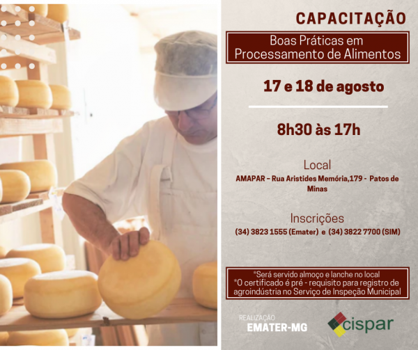 Boas práticas no processamento de alimentos será tema de capacitação promovida pelo CISPAR 